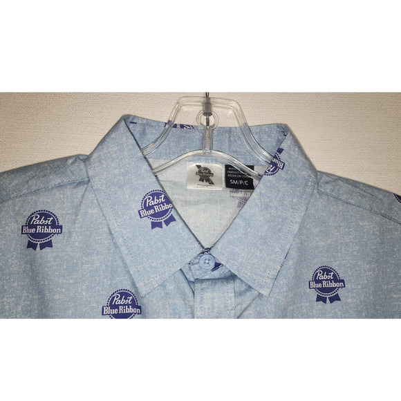 Pabst blue ribbon beer collared button down short sleeve shirt size small - Picture 5 of 7